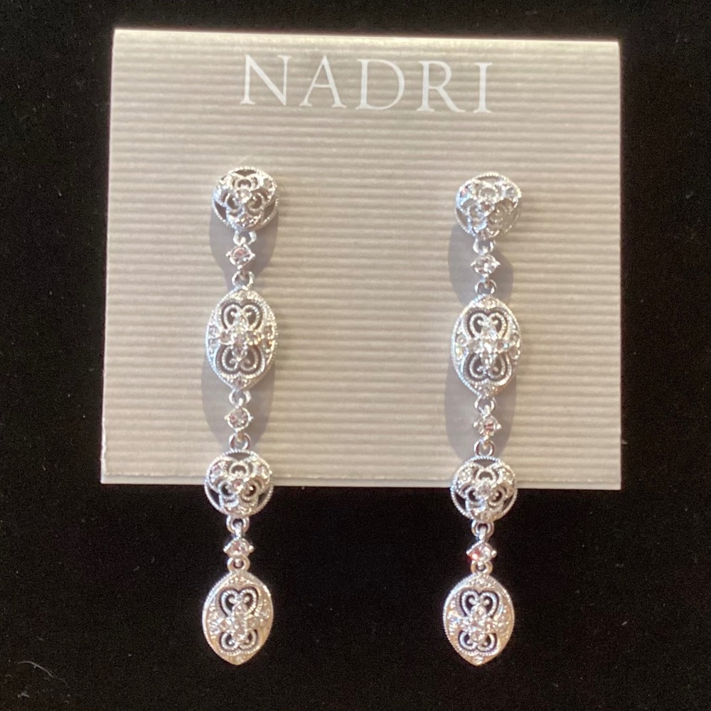 Nadri Silver CZ Vintage style Dangle Earrings NWT